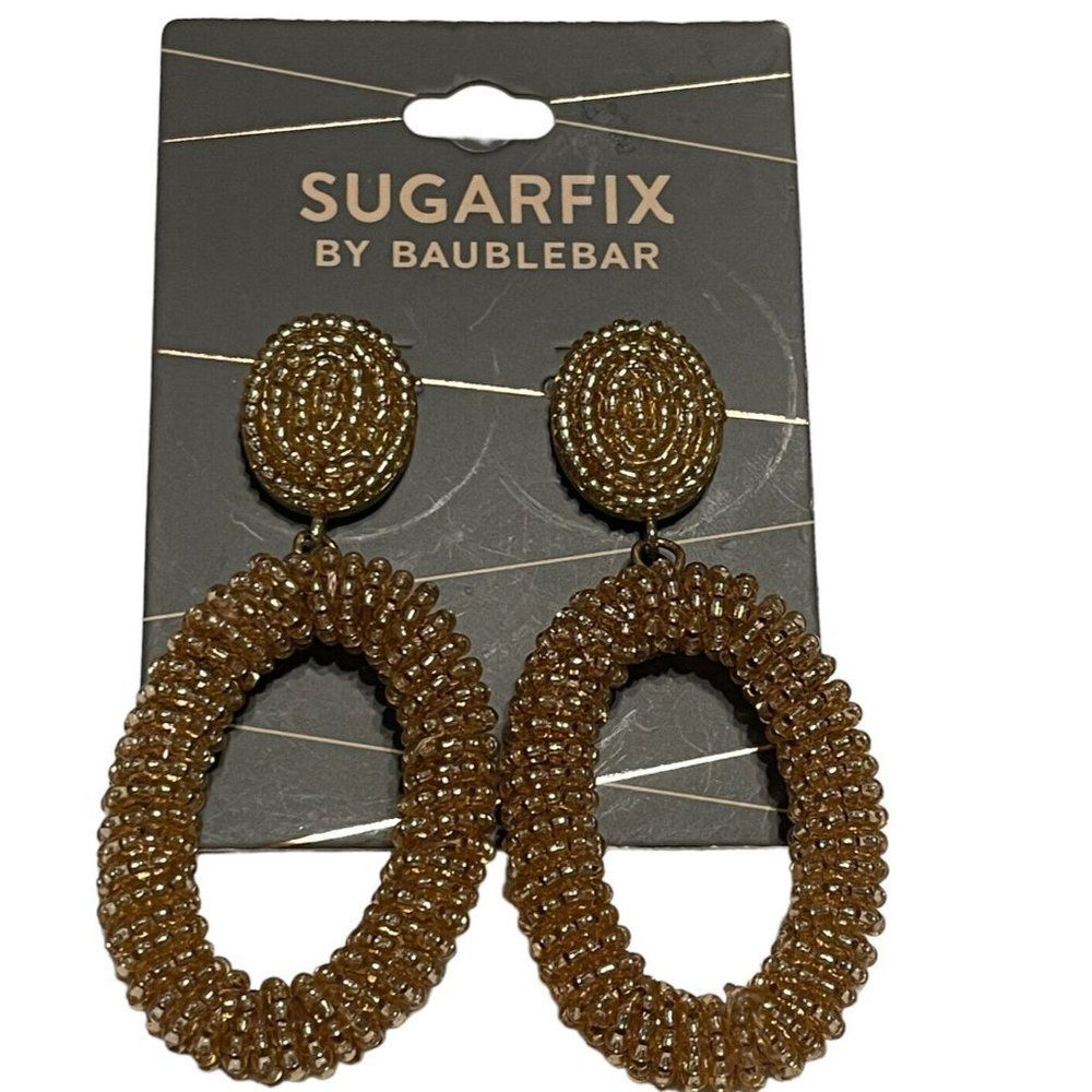 NWT SUGARFIX seedbead Oval Drop Statement Earrings Pierced Sparkle